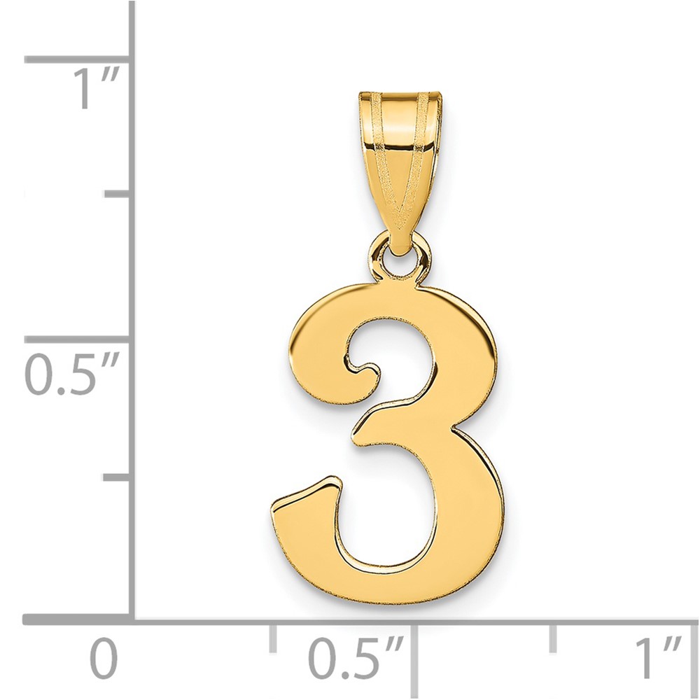 14k Polished Number 3 Pendant (APN03)
