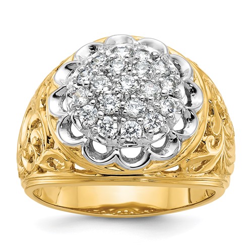IBGoodman 14K Two-Tone 1 Carat Lab Grown Diamond VS SI+ G+ Complete Men's Cluster Ring