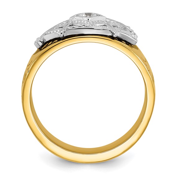 IBGoodman 10k Two-tone Men's Polished and Textured with Blue and Black Enamel Diamond Blue Lodge Master Masonic Ring