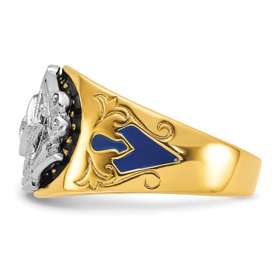 IBGoodman 10k Two-tone Men's Polished and Textured with Blue and Black Enamel Diamond Blue Lodge Master Masonic Ring