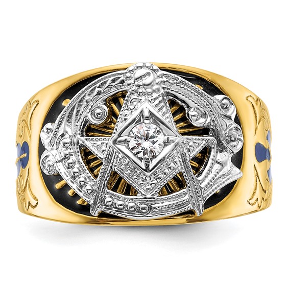 IBGoodman 10k Two-tone Men's Polished and Textured with Blue and Black Enamel Diamond Blue Lodge Master Masonic Ring