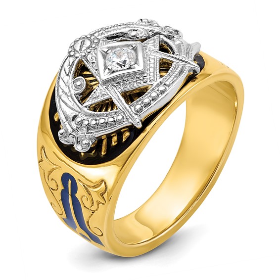 IBGoodman 10k Two-tone Men's Polished and Textured with Blue and Black Enamel Diamond Blue Lodge Master Masonic Ring