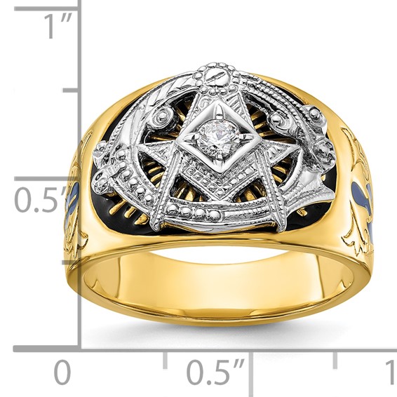 IBGoodman 10k Two-tone Men's Polished and Textured with Blue and Black Enamel Diamond Blue Lodge Master Masonic Ring