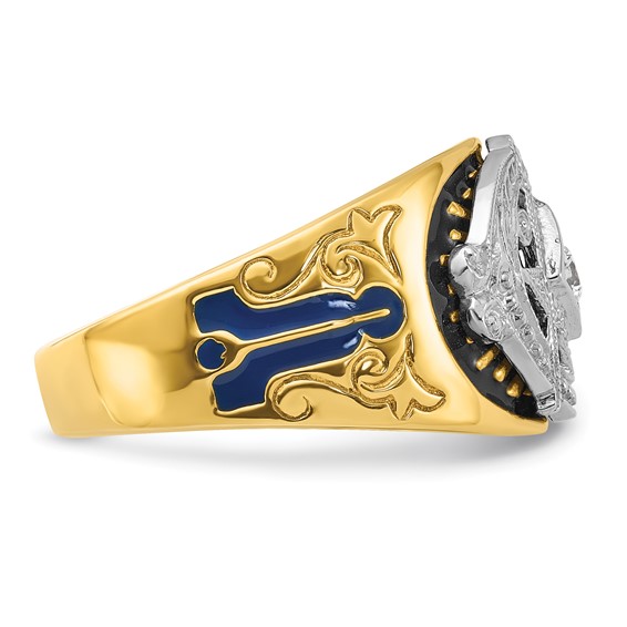 IBGoodman 10k Two-tone Men's Polished and Textured with Blue and Black Enamel Diamond Blue Lodge Master Masonic Ring