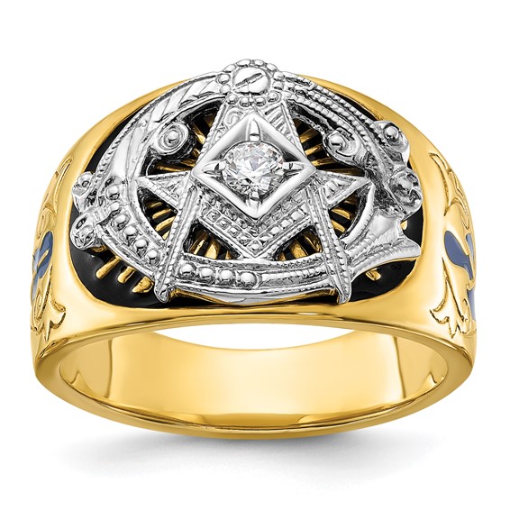 IBGoodman 10k Two-tone Men's Polished and Textured with Blue and Black Enamel Diamond Blue Lodge Master Masonic Ring