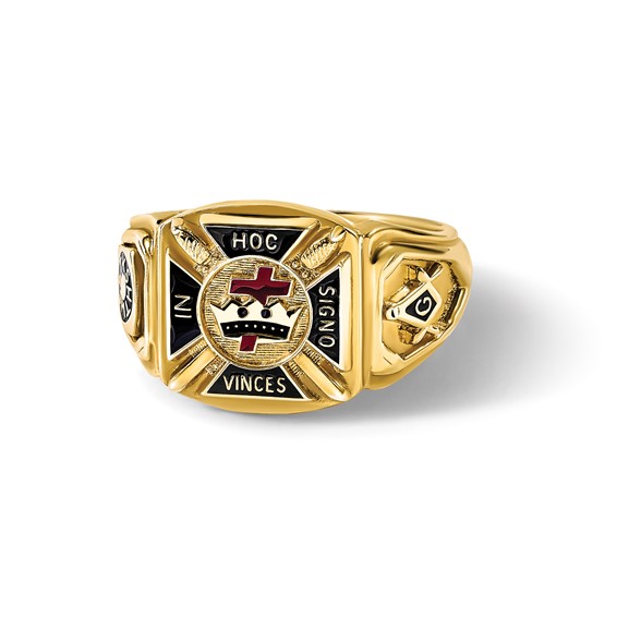 IBGoodman 10k Men's Polished and Textured with Multi-color Enamel Knights Templar Masonic Ring