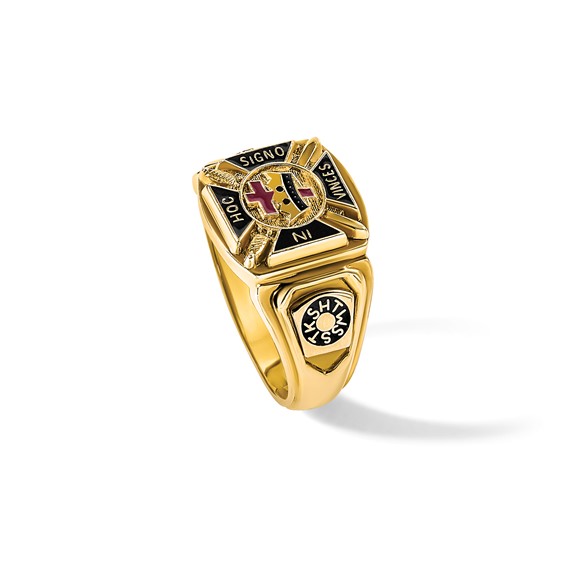 IBGoodman 10k Men's Polished and Textured with Multi-color Enamel Knights Templar Masonic Ring