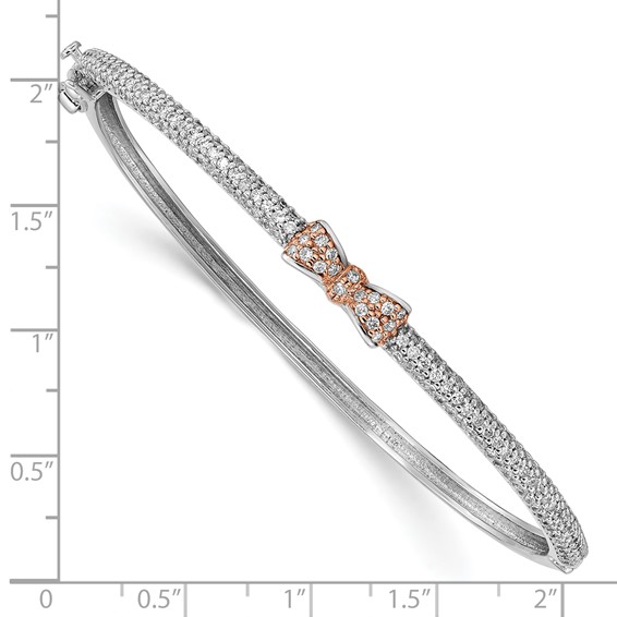 Sterling Silver Rose-tone CZ Bow Hinged Bangle