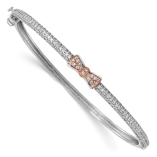 Sterling Silver Rose-tone CZ Bow Hinged Bangle