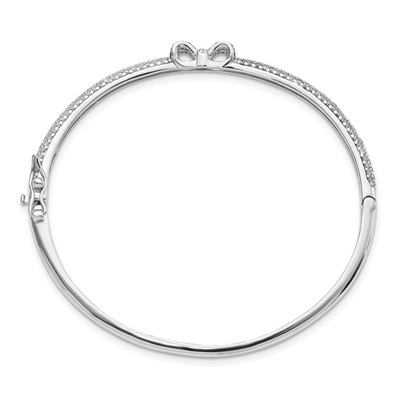 Sterling Silver Polished Black and White CZ Bow Hinged Bangle