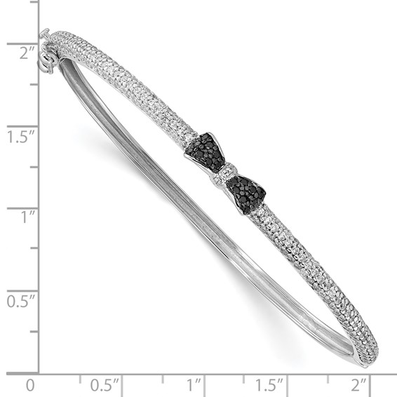 Sterling Silver Polished Black and White CZ Bow Hinged Bangle