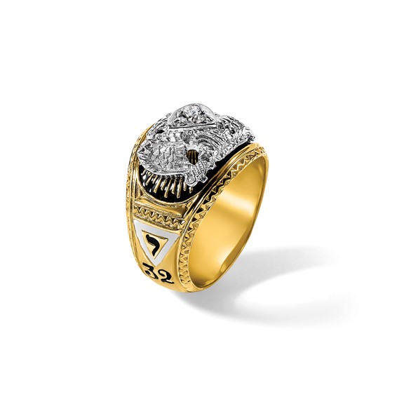 IBGoodman 14k Two-tone Men's Polished and Textured 32nd Degree Scottish Rite Masonic Ring Mounting