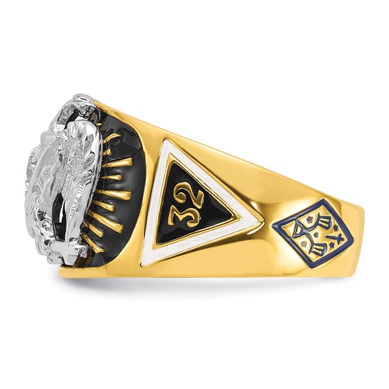 IBGoodman 14k Two-tone Men's Polished and Textured with Multi-color Enamel and Diamond 32nd Degree Scottish Rite Masonic Ring