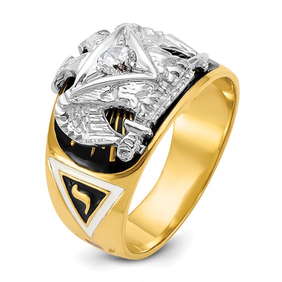 IBGoodman 14k Two-tone Men's Polished and Textured with Multi-color Enamel and Diamond 32nd Degree Scottish Rite Masonic Ring
