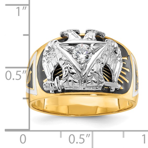 IBGoodman 14k Two-tone Men's Polished and Textured with Multi-color Enamel and Diamond 32nd Degree Scottish Rite Masonic Ring