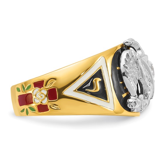 IBGoodman 14k Two-tone Men's Polished and Textured with Multi-color Enamel and Diamond 32nd Degree Scottish Rite Masonic Ring