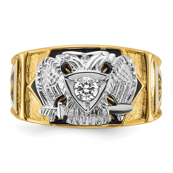 IBGoodman 14k Two-tone Men's Polished and Textured with Multi-color Enamel and Diamond 32nd Degree Scottish Rite Masonic Ring