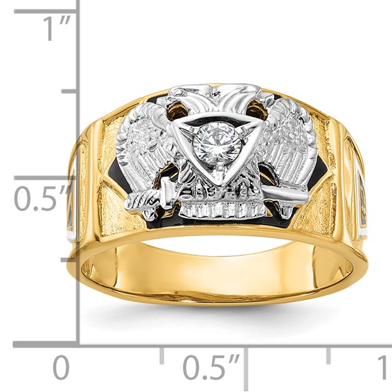 IBGoodman 14k Two-tone Men's Polished and Textured with Multi-color Enamel and Diamond 32nd Degree Scottish Rite Masonic Ring
