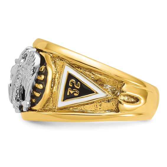 IBGoodman 10k Two-tone Men's Polished and Textured with Black and White Enameled and Diamond 32nd Degree Scottish Rite Masonic Ring