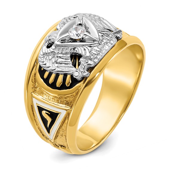 IBGoodman 10k Two-tone Men's Polished and Textured with Black and White Enameled and Diamond 32nd Degree Scottish Rite Masonic Ring