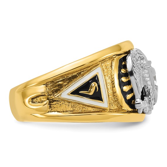 IBGoodman 10k Two-tone Men's Polished and Textured with Black and White Enameled and Diamond 32nd Degree Scottish Rite Masonic Ring