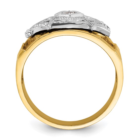 IBGoodman 14k Two-tone Men's Polished and Textured with Blue and Black Enamel Diamond Blue Lodge Master Masonic Ring