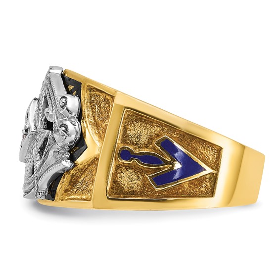 IBGoodman 14k Two-tone Men's Polished and Textured with Blue and Black Enamel Diamond Blue Lodge Master Masonic Ring