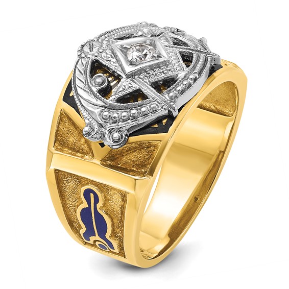 IBGoodman 14k Two-tone Men's Polished and Textured with Blue and Black Enamel Diamond Blue Lodge Master Masonic Ring