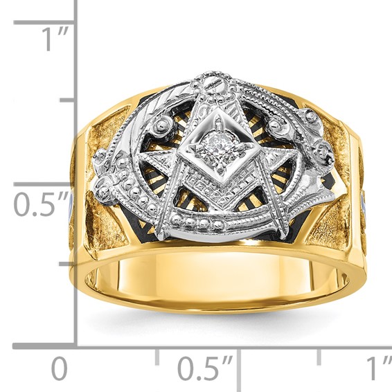 IBGoodman 14k Two-tone Men's Polished and Textured with Blue and Black Enamel Diamond Blue Lodge Master Masonic Ring