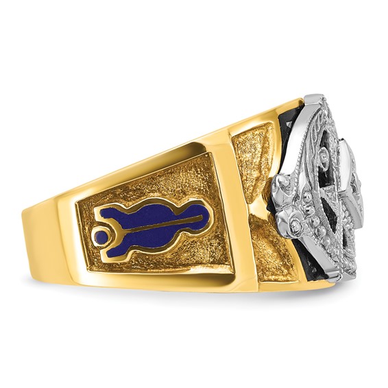 IBGoodman 14k Two-tone Men's Polished and Textured with Blue and Black Enamel Diamond Blue Lodge Master Masonic Ring
