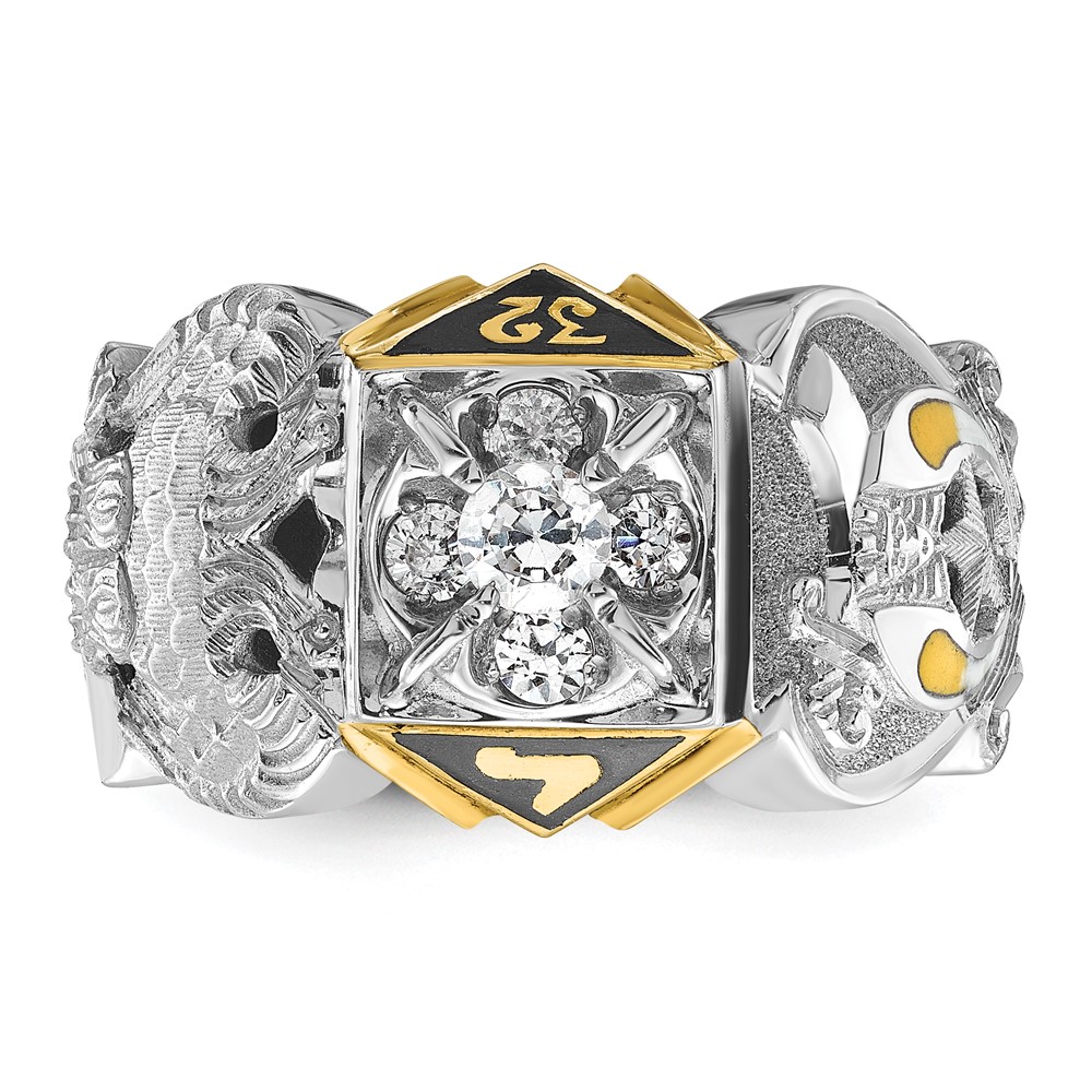 IBGoodman 10k Two-tone Men's Polished and Textured with Multi-color Enamel and Diamond Double Eagle Masonic Shriner's Ring (B02461A-0YWA)