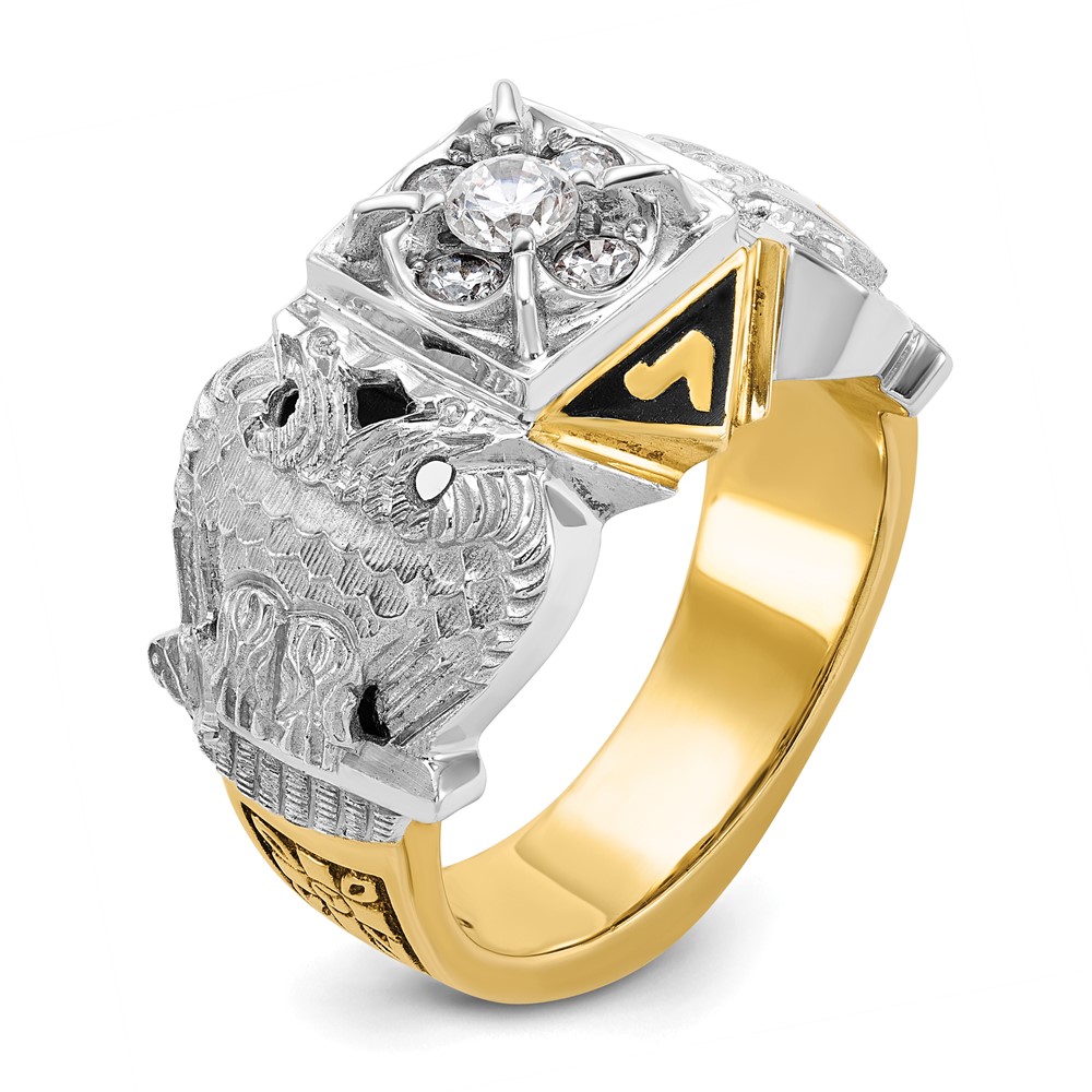 IBGoodman 10k Two-tone Men's Polished and Textured with Multi-color Enamel and Diamond Double Eagle Masonic Shriner's Ring (B02461A-0YWA)