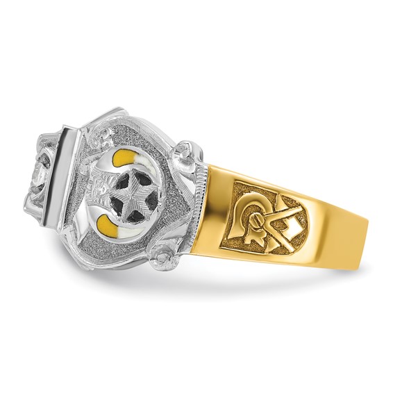 IBGoodman 14k Two-tone Men's Polished and Textured with Multi-color Enamel and Diamond Double Eagle Masonic Shriner's Ring