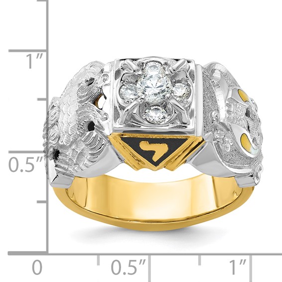 IBGoodman 14k Two-tone Men's Polished and Textured with Multi-color Enamel and Diamond Double Eagle Masonic Shriner's Ring