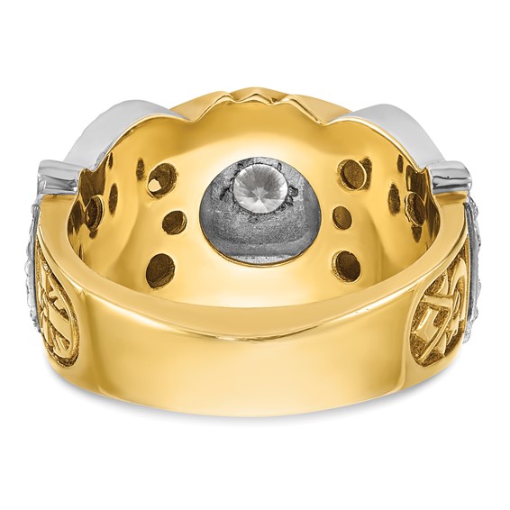 IBGoodman 10k Two-tone Men's Polished and Textured with Black Enamel and Diamond Double Eagle Masonic Shriner's Ring