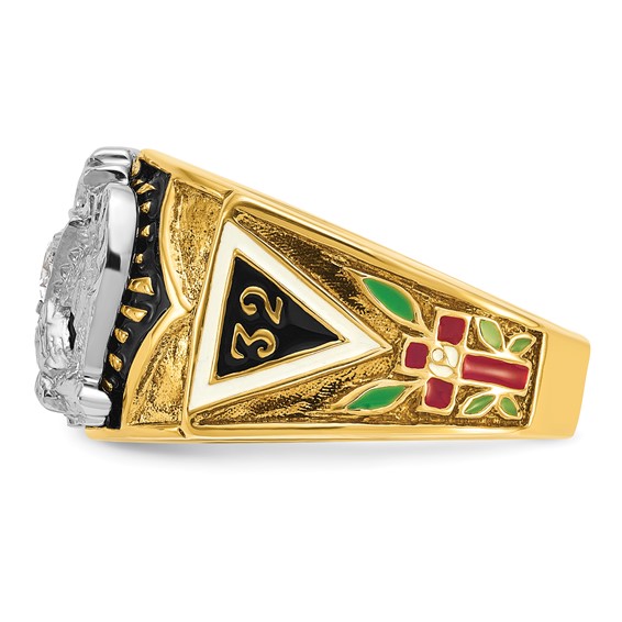 IBGoodman 14k Two-tone Men's Polished and Textured with Multi-color Enamel and Diamond 32nd Degree Scottish Rite Masonic Ring