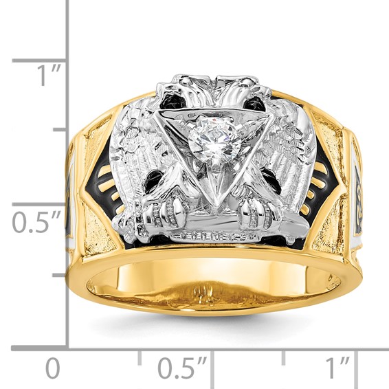 IBGoodman 14k Two-tone Men's Polished and Textured with Multi-color Enamel and Diamond 32nd Degree Scottish Rite Masonic Ring