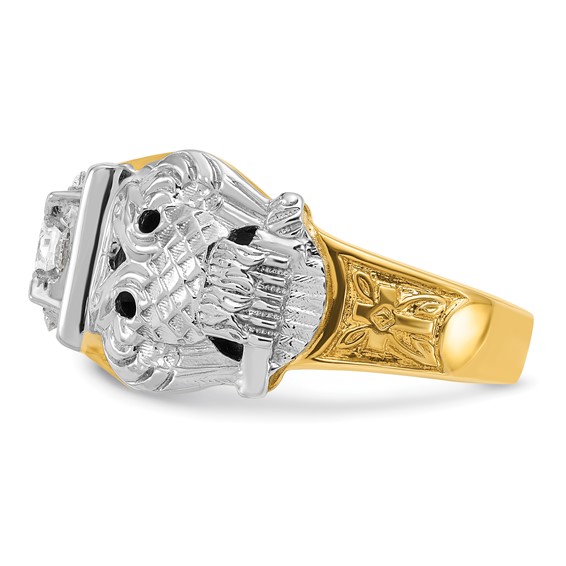 IBGoodman 14k Two-tone Men's Polished and Textured with Black Enamel and Diamond Double Eagle Masonic Shriner's Ring