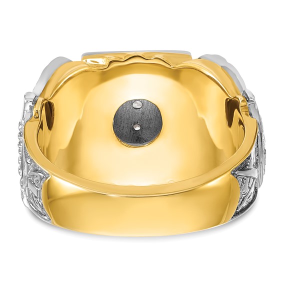 IBGoodman 14k Two-tone Men's Polished and Textured with Black Enamel and Diamond Double Eagle Masonic Shriner's Ring