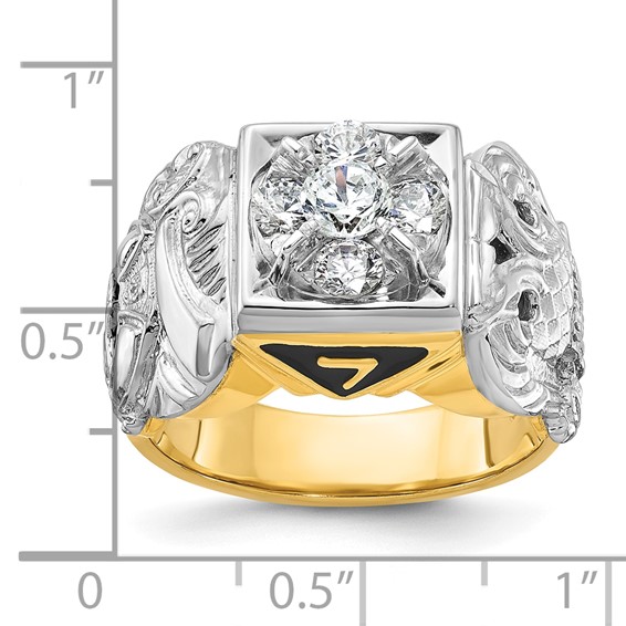 IBGoodman 14k Two-tone Men's Polished and Textured with Black Enamel and Diamond Double Eagle Masonic Shriner's Ring