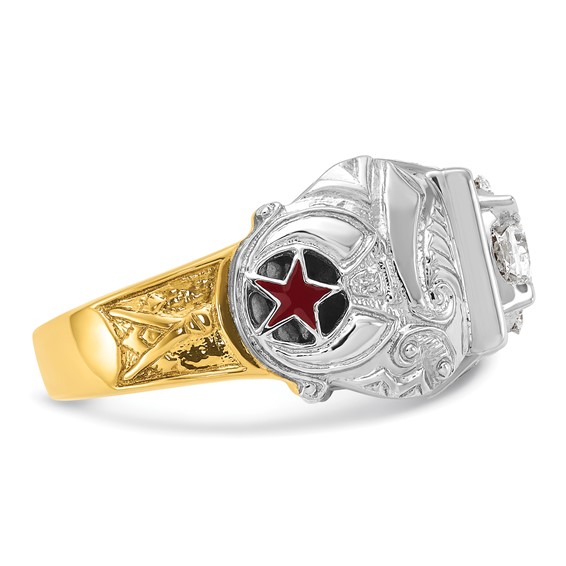 IBGoodman 14k Two-tone Men's Polished and Textured with Black Enamel and Diamond Double Eagle Masonic Shriner's Ring