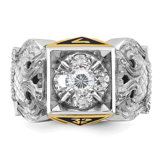 IBGoodman 14k Two-tone Men's Polished and Textured with Black Enamel and Diamond 32nd Degree Scottish Rite Masonic Ring