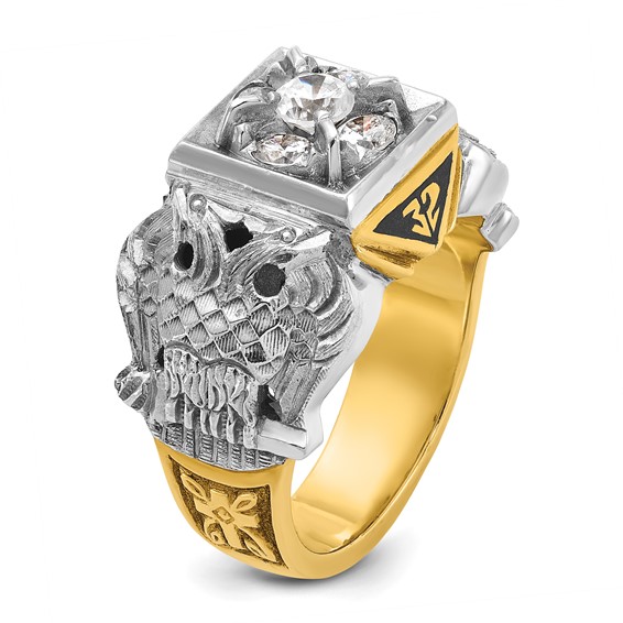 IBGoodman 14k Two-tone Men's Polished and Textured with Black Enamel and Diamond 32nd Degree Scottish Rite Masonic Ring