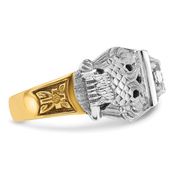 IBGoodman 14k Two-tone Men's Polished and Textured with Black Enamel and Diamond 32nd Degree Scottish Rite Masonic Ring