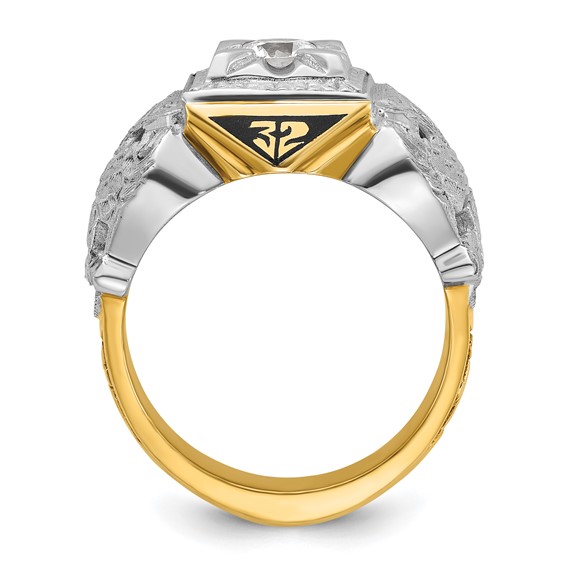 IBGoodman 14k Two-tone Men's Polished and Textured with Black Enamel and Diamond 32nd Degree Scottish Rite Masonic Ring