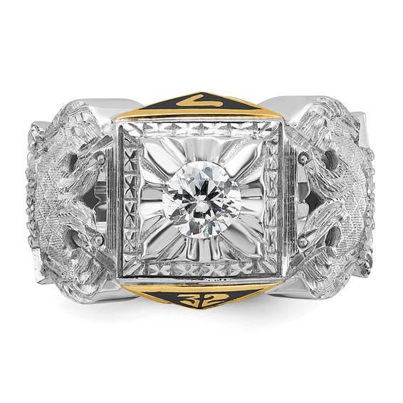 IBGoodman 14k Two-tone Men's Polished and Textured with Black Enamel and Diamond 32nd Degree Scottish Rite Masonic Ring