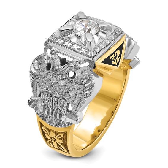 IBGoodman 14k Two-tone Men's Polished and Textured with Black Enamel and Diamond 32nd Degree Scottish Rite Masonic Ring