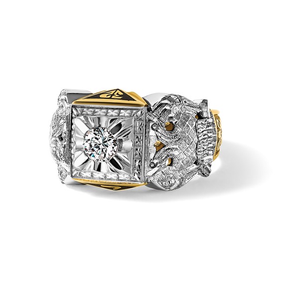 IBGoodman 14k Two-tone Men's Polished and Textured with Black Enamel and Diamond 32nd Degree Scottish Rite Masonic Ring