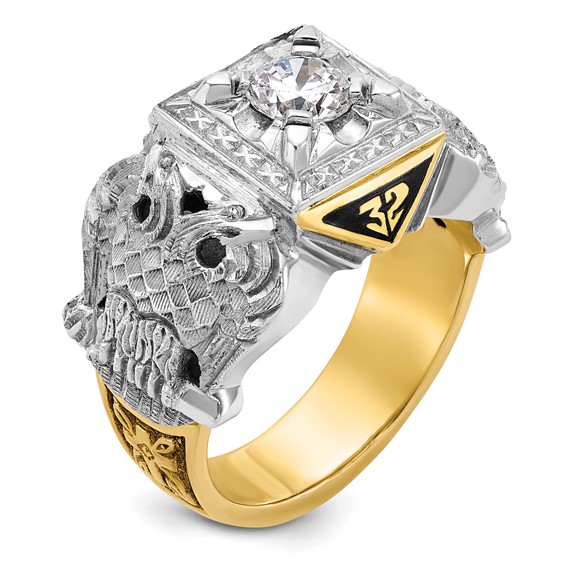 IBGoodman 14k Two-tone Men's Polished and Textured Double Eagle Masonic Shriner's Ring Mounting