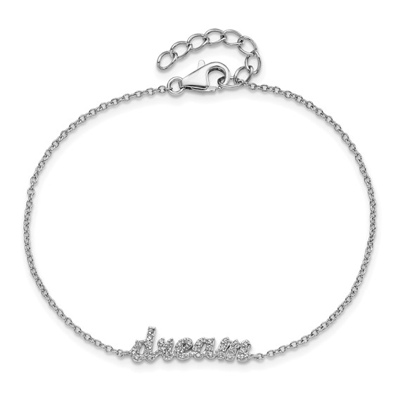 Sterling Silver Rhodium Plated CZ Mini Word Dream Bracelet